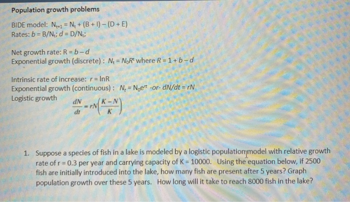 Solved Population Growth Problems Bide Model Ne 1 N4 Chegg Com