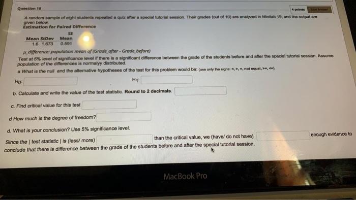 Solved A Question 10 A random sample of eight students | Chegg.com