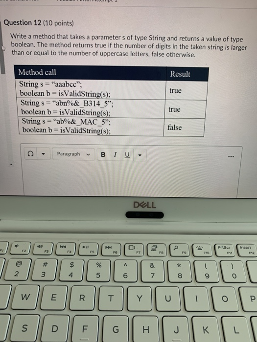 Solved Question 12 (10 points) Write a method that takes a | Chegg.com