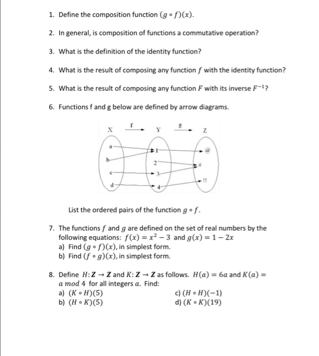 Solved 1. Define the composition function (gºf)(x). 2. In | Chegg.com