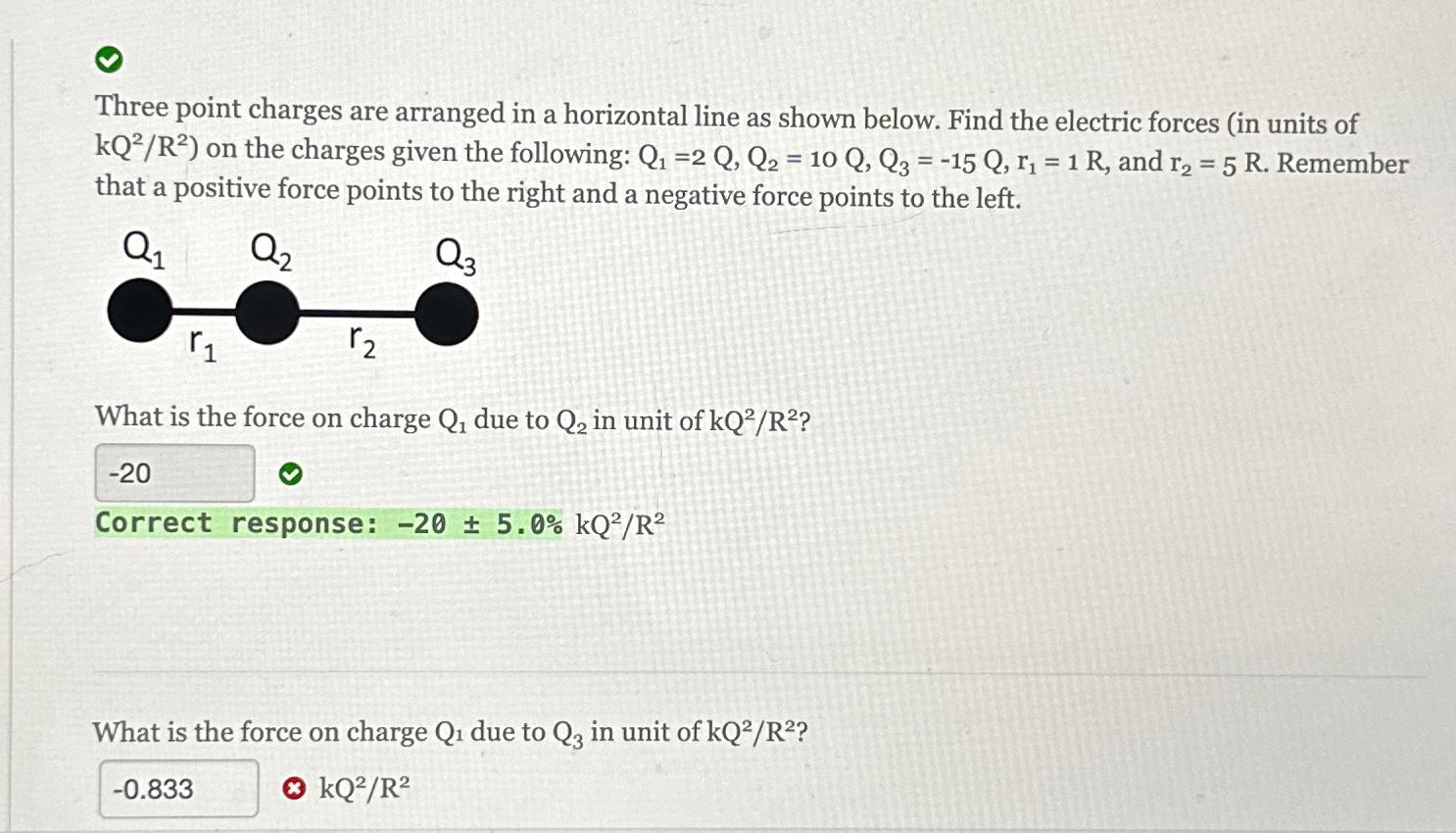 Solved What is the force on charge Q1 ﻿due to Q3 ﻿in unit of | Chegg.com