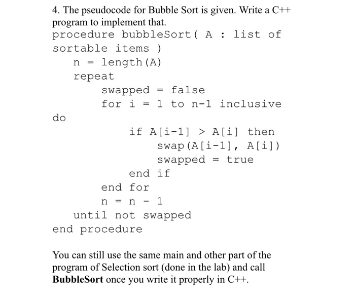 Solved Write a C++ program to implement Bubble Sort and