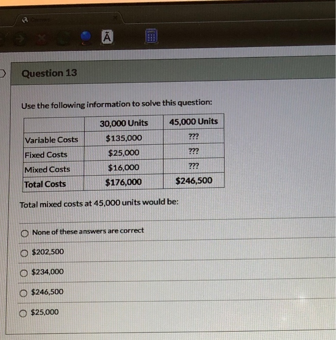 Solved Question 13 Use the following information to solve | Chegg.com