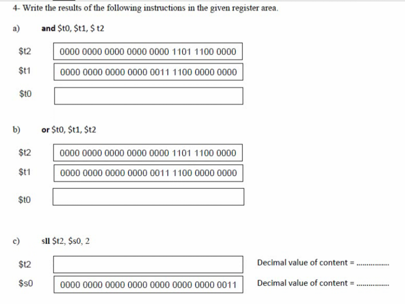 Solved 4- Write the results of the following instructions in | Chegg.com