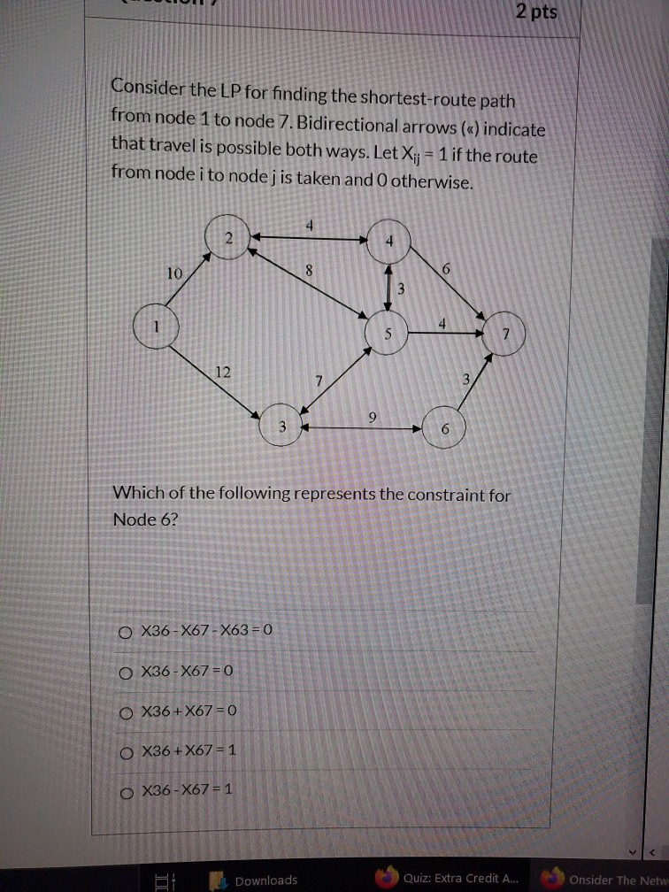 Solved 2 Pts Consider The LP For Finding The Shortest-route | Chegg.com