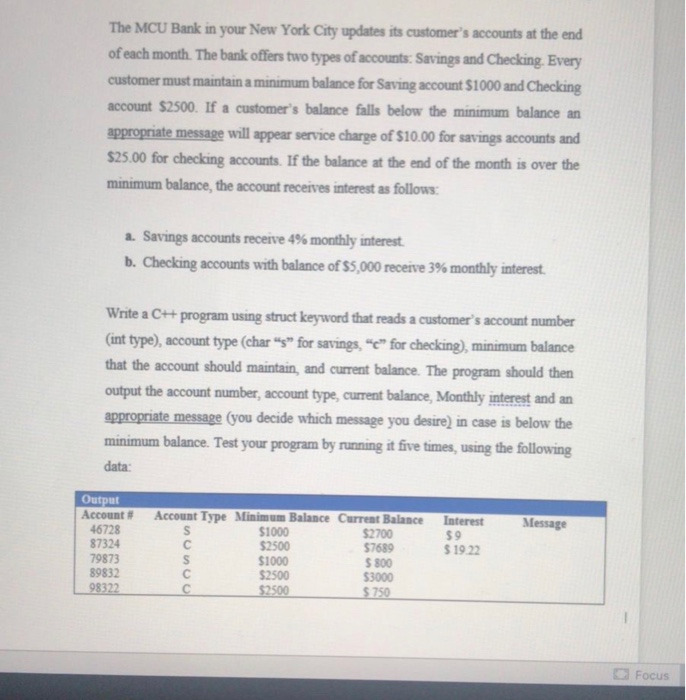 Solved The MCU Bank in your New York City updates its