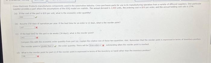 Solved (a) B the cont or the part is 520 per inst, what is | Chegg.com