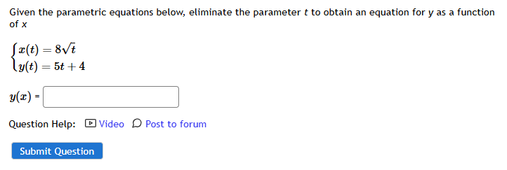 Solved Given the parametric equations below, eliminate the | Chegg.com