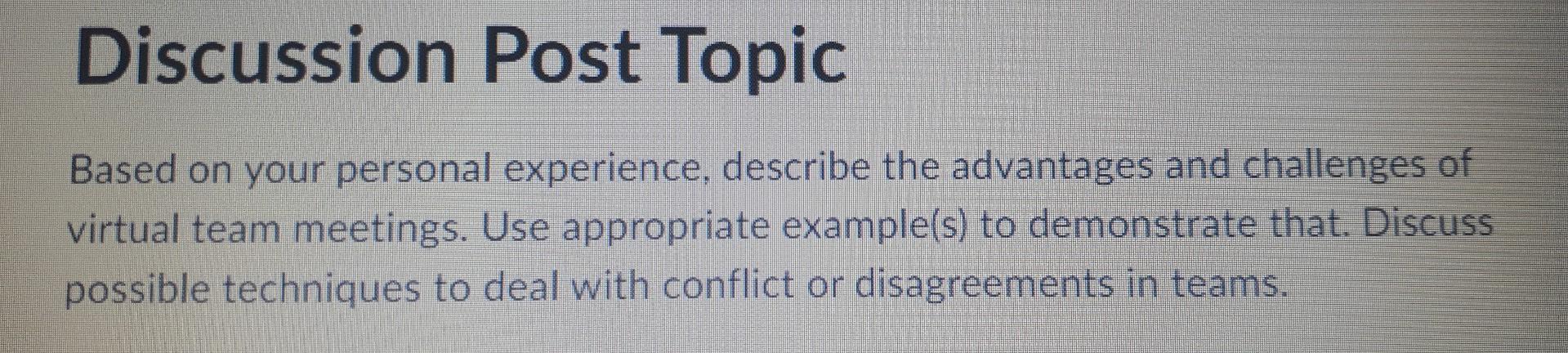 Solved Discussion Post Topic Based on your personal | Chegg.com
