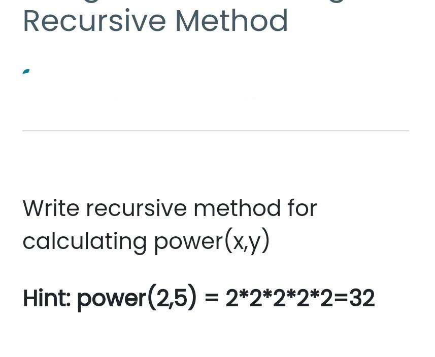 Solved Recursive Method Write Recursive Method For | Chegg.com