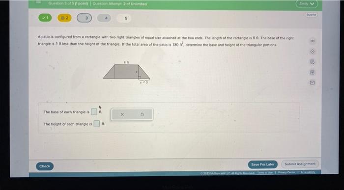 Solved A patio is configured from a rectangle with two nght | Chegg.com