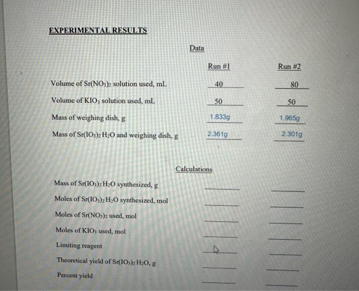 EXPERIMENTAL RESULTS | Chegg.com
