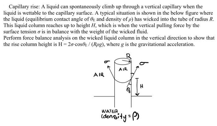Solved Capillary rise: A liquid can spontaneously climb up | Chegg.com