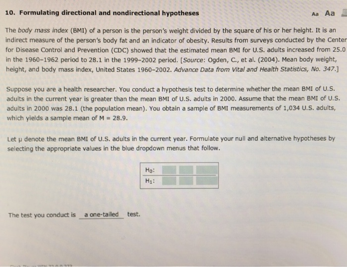 Solved 10. Formulating directional and nondirectional | Chegg.com