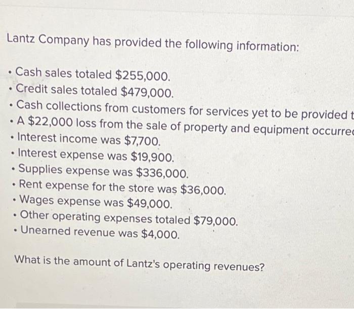 Solved Lantz Company has provided the following information