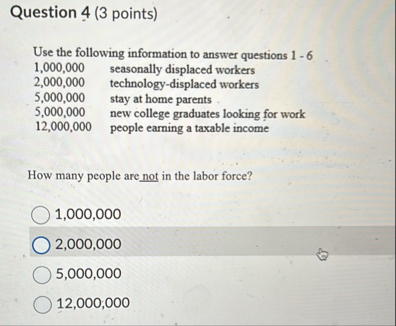 Solved Question 4 (3 ﻿points)Use the following information | Chegg.com