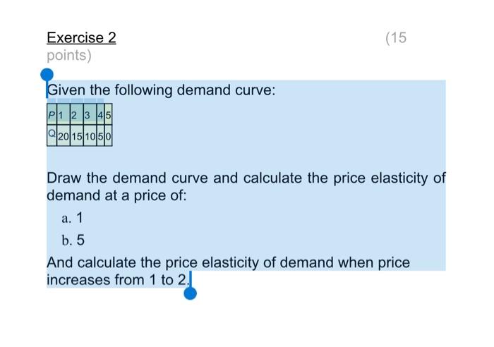 Solved (15 Exercise 2 points) Given the following demand | Chegg.com