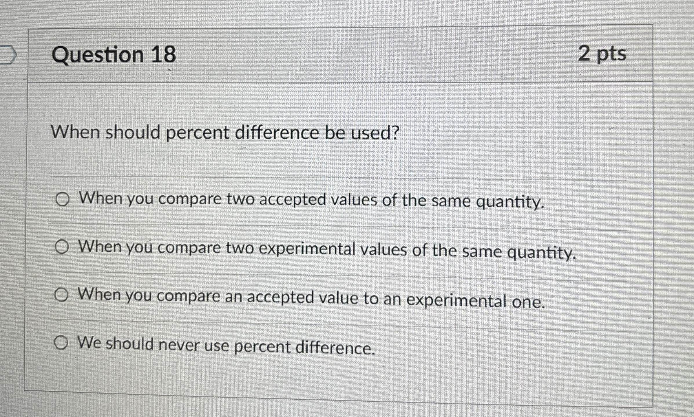 Solved Question 182 ﻿ptsWhen should percent difference be | Chegg.com