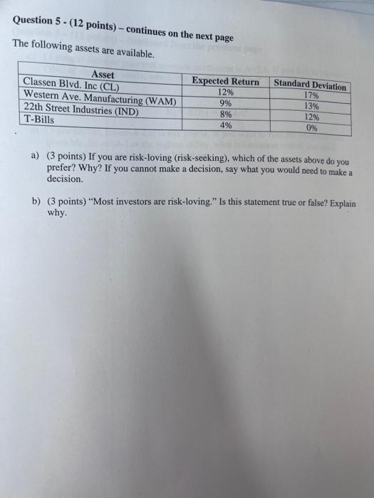 Solved Question 5 - (12 points) - continues on the next page | Chegg.com