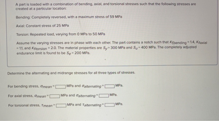 Solved A Part Is Loaded With A Combination Of Bending, | Chegg.com