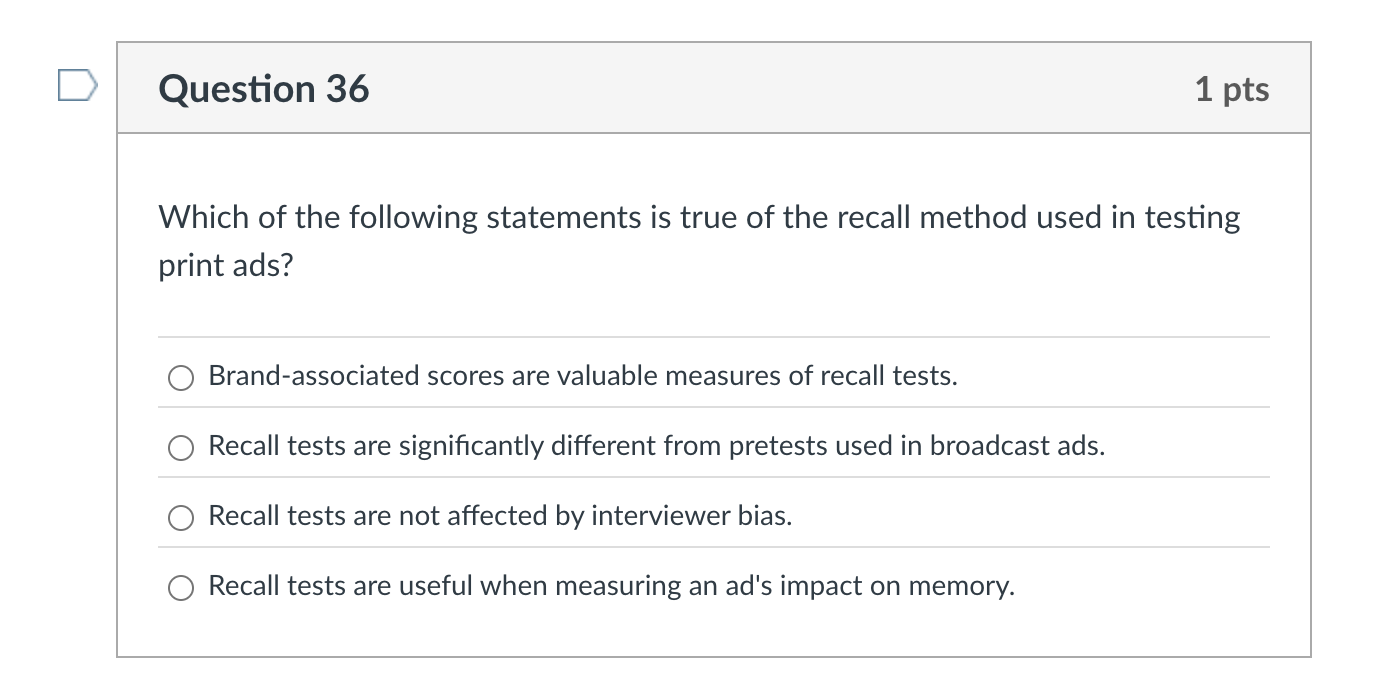 Recall Test Example Solved Question 36Which of the following statements is true | Chegg.com