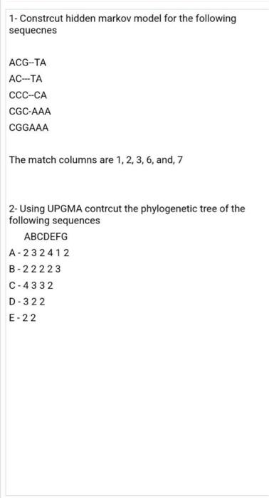 1- Constrcut hidden markov model for the following | Chegg.com