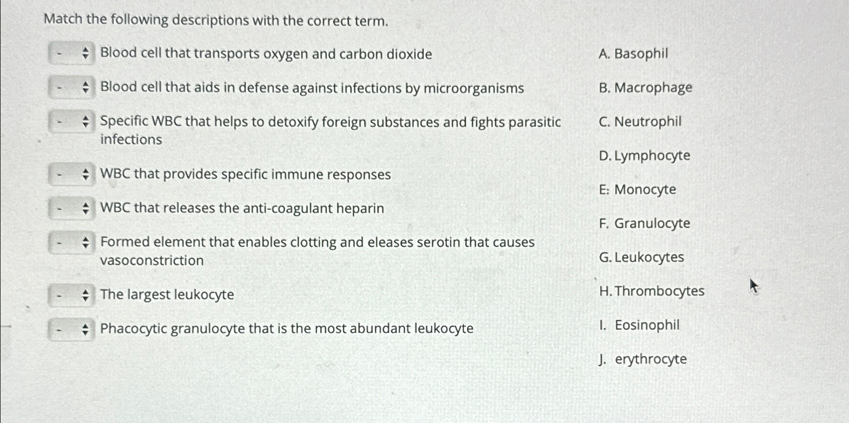 Solved Match The Following Descriptions With The Correct | Chegg.com