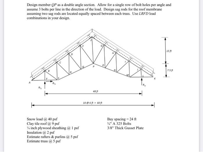 Solved Design member QP as a double angle section. Allow for | Chegg.com