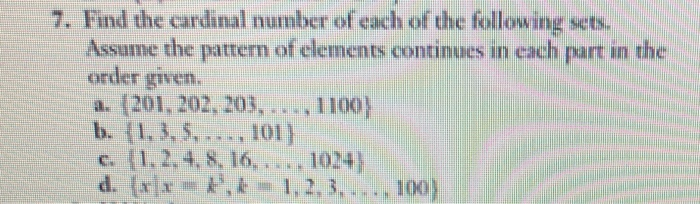 Solved 7. Find The Cardinal Number Of Each Of The Following | Chegg.com