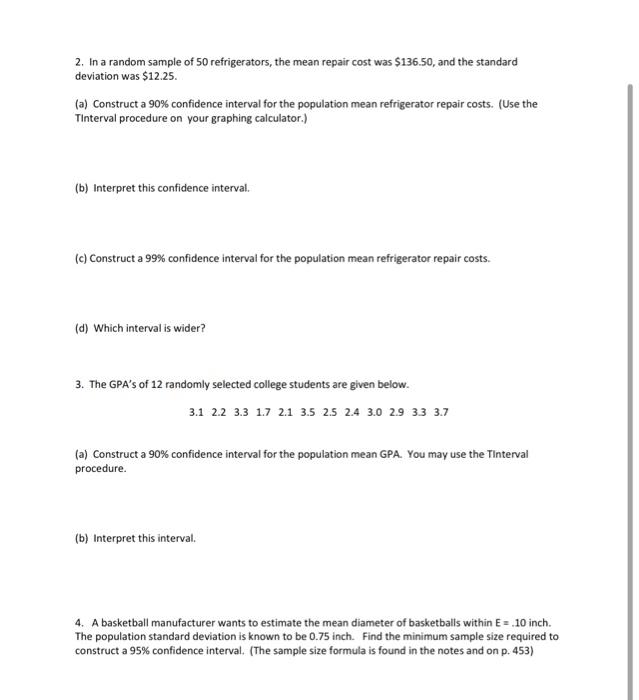 Solved Statistics Confidence intervals for Population Means | Chegg.com