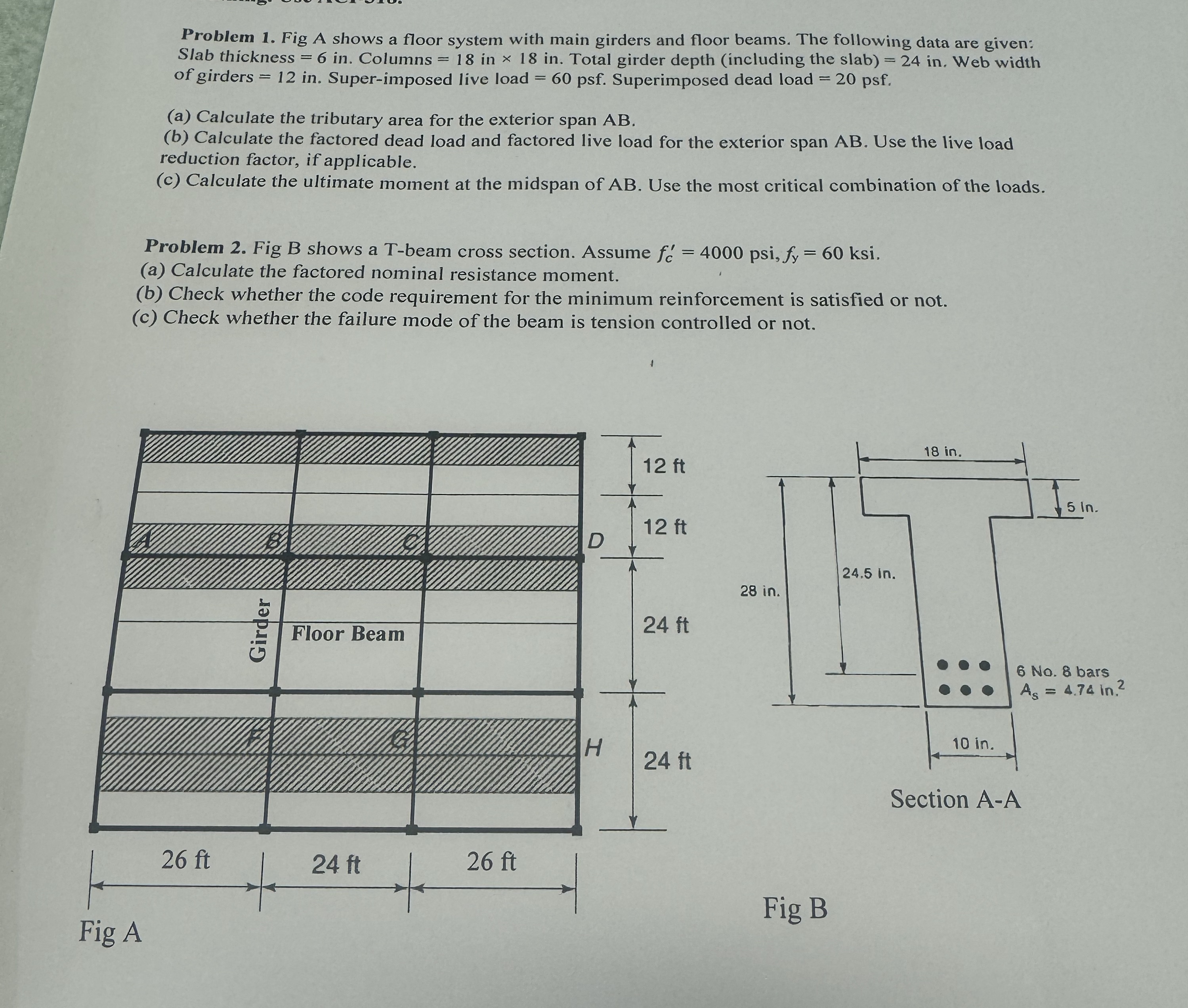 Solved Problem 1. ﻿Fig A shows a floor system with main | Chegg.com