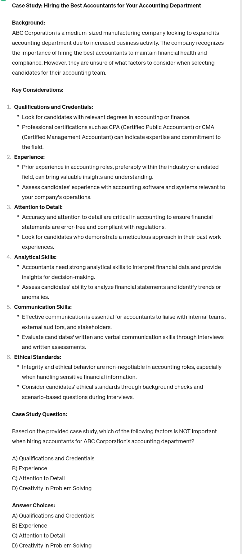 Solved Case Study: Hiring the Best Accountants for Your | Chegg.com