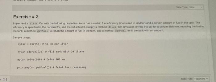 Solved Exercise # 2 Implement a class Car with the following | Chegg.com