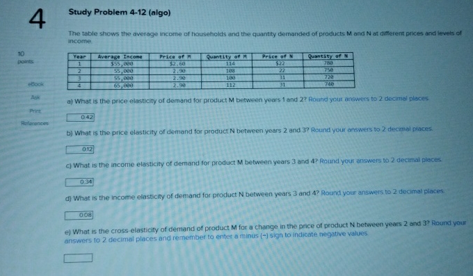 Solved 4Study Problem 4-12 (algo)The table shows the average | Chegg.com