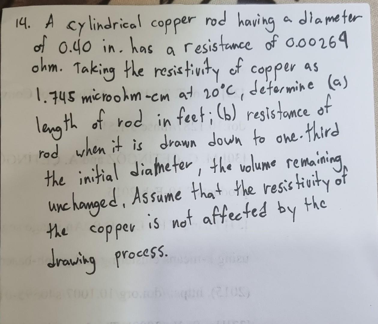 Solved 14. A cylindrical copper rod having a diameter of