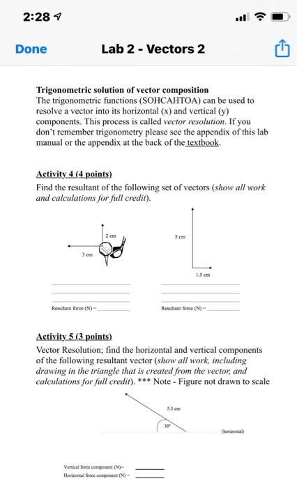 Solved 2:28 .. Done Lab 2 - Vectors 2 Trigonometric solution | Chegg.com