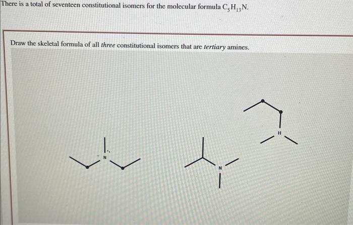 There is a total of seventeen constitutional isomers for the molecular formula \( \mathrm{C}_{5} \mathrm{H}_{13} \mathrm{~N}