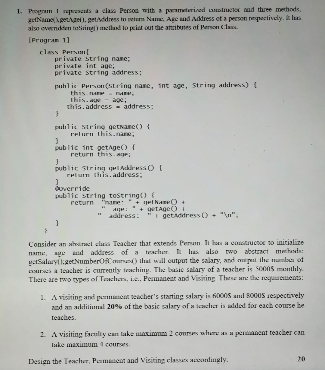 Solved 1. Program 1 represents a class Person with a | Chegg.com