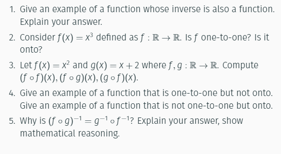 Solved 1. Give an example of a function whose inverse is | Chegg.com image.