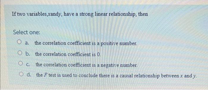 Solved If two variables xandy, have a strong linear | Chegg.com