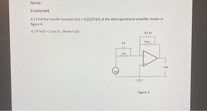 Solved 4.1 Find the transfer function G(s)=V0(s)/Vi(s) of | Chegg.com