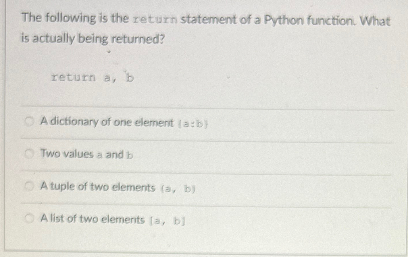 Solved The following is the return statement of a Python | Chegg.com