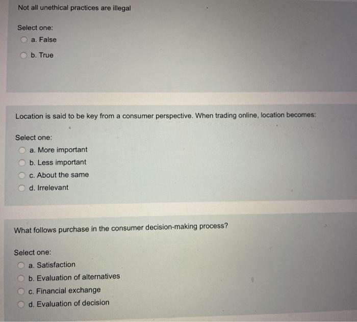 Solved Not all practices are illegal Select one