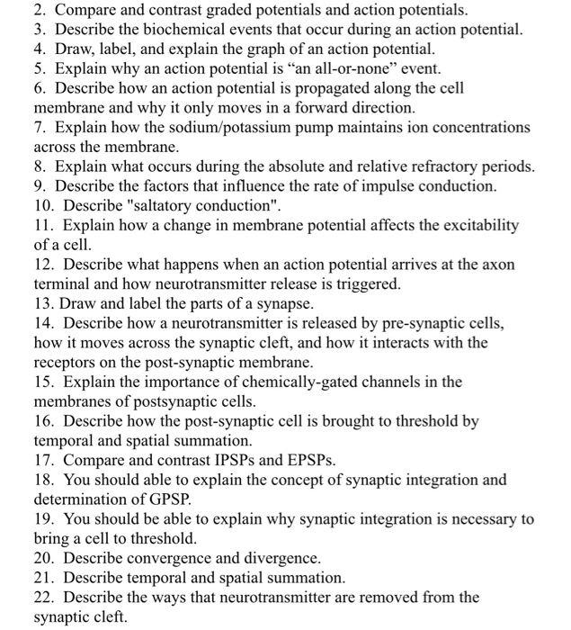Solved 2. Compare and contrast graded potentials and action | Chegg.com