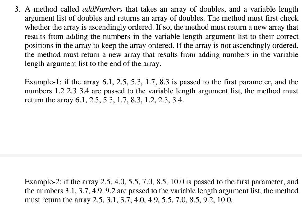 Solved 3. A method called addNumbers that takes an array of | Chegg.com