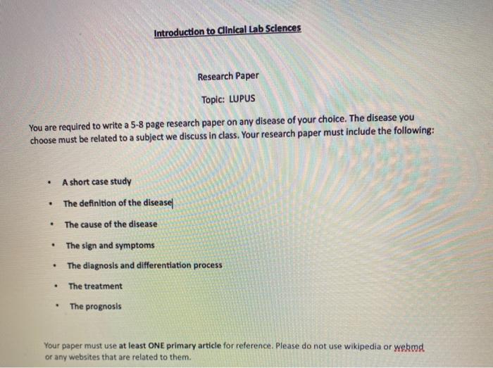 Solved Introduction to Clinical Lab Sciences Research Paper | Chegg.com