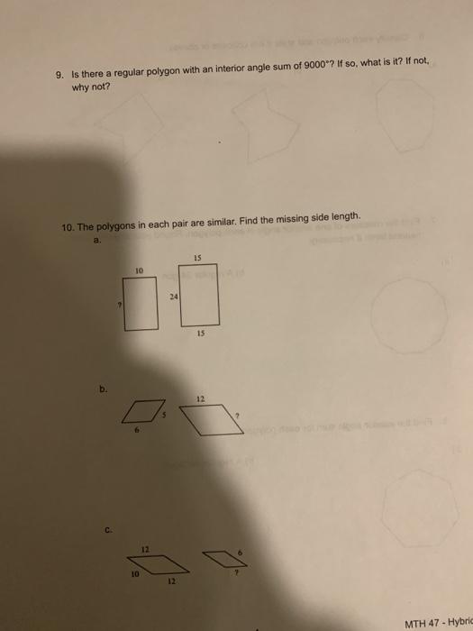 Solved 9. Is there a regular polygon with an interior angle | Chegg.com