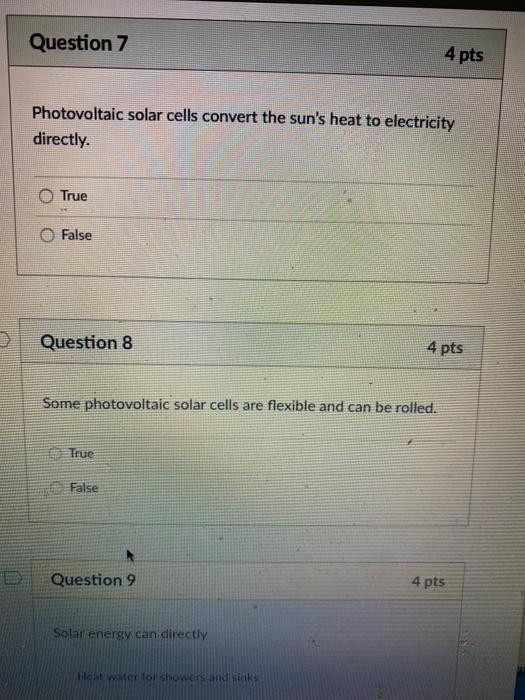 Solved Question 7 4 pts Photovoltaic solar cells convert the | Chegg.com