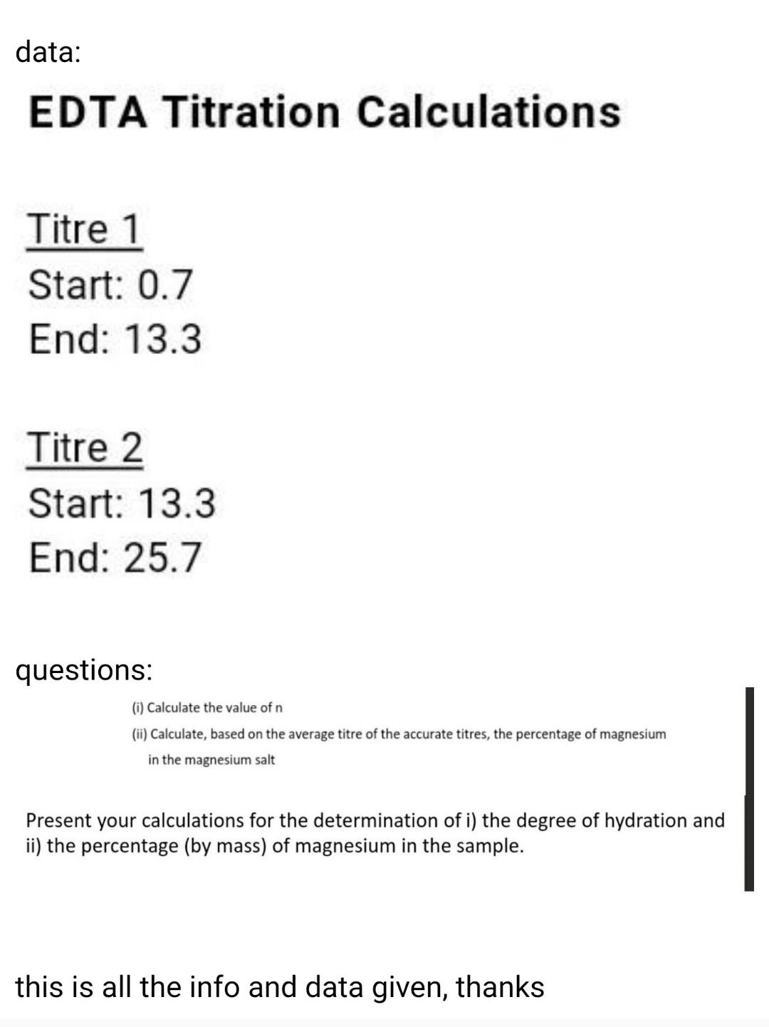 Solved Determination of magnesium with EDTA info In this