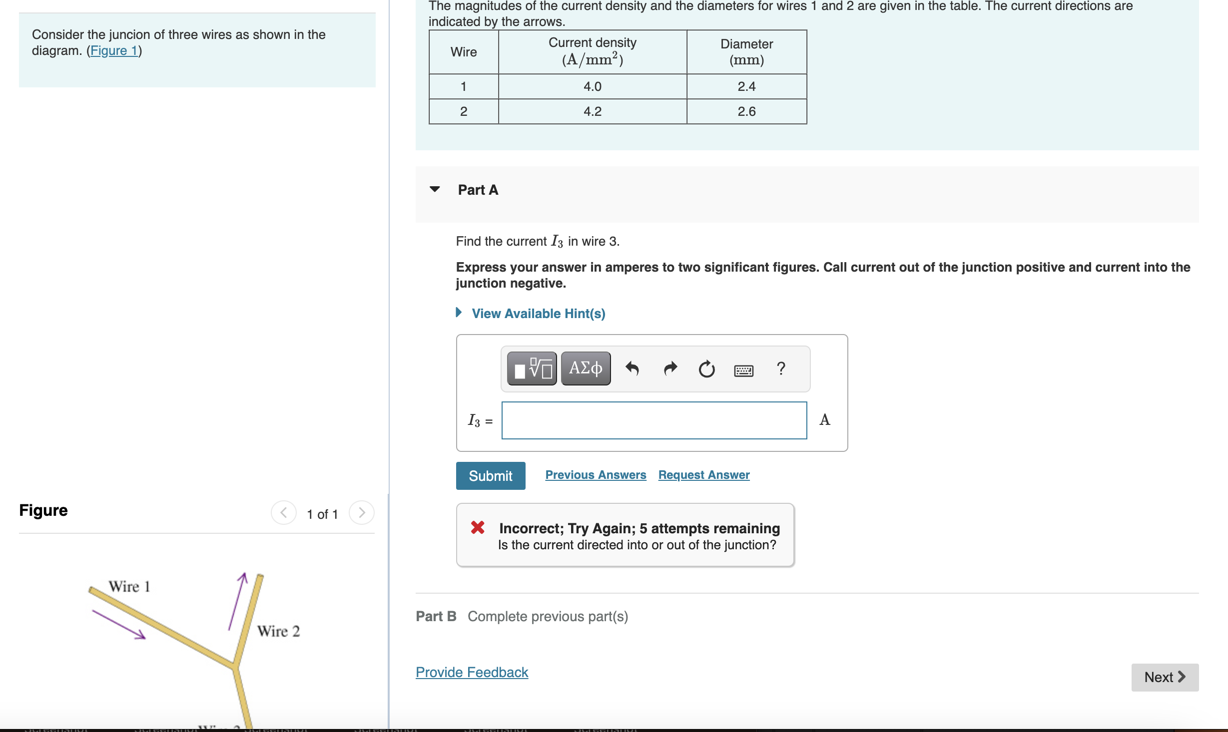 Solved Consider the juncion of three wires as shown in | Chegg.com